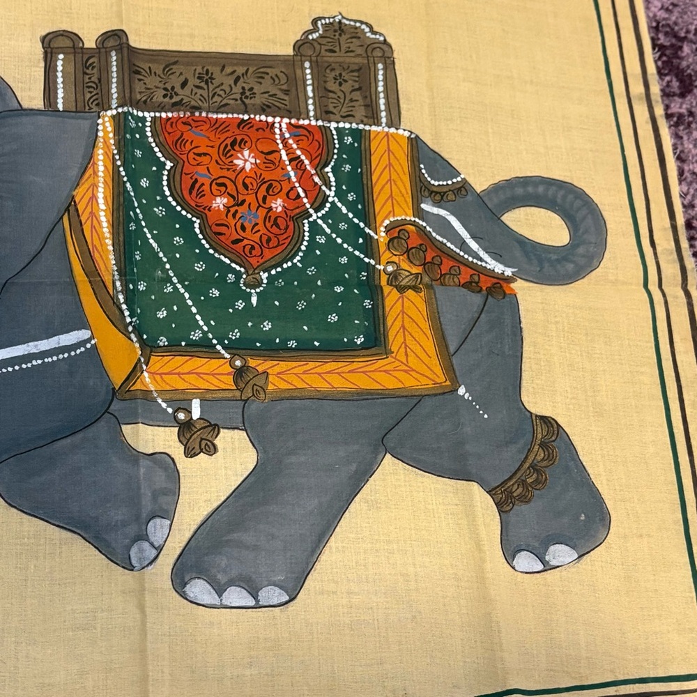 Made in India * Vintage Elephant Painting Tapestry Cloth Fabric EUC Retro Indian - Picture 4 of 11